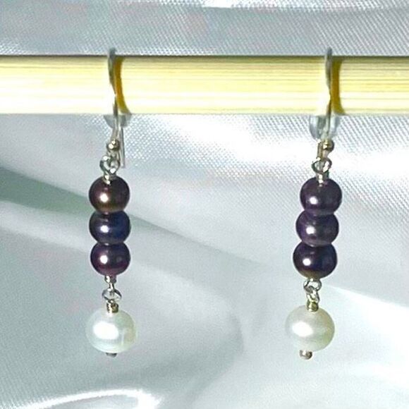 ANCx Sterling 925 Silver & Pearl 1 1/4” Dangle Earrings. - Picture 1 of 6